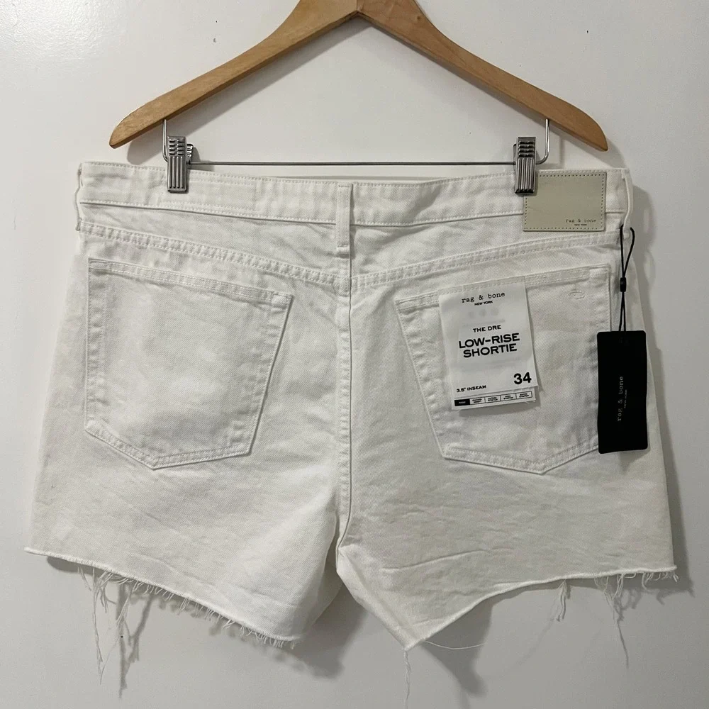 Rag & Bone The Dre Low-Rise Shortie White Denim Cutoff Shorts 34